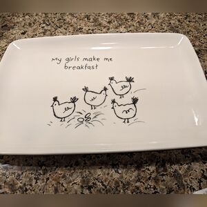 Platter Hens Eggs Chickens Farmhouse Breakfast Stoneware Homestead Kitchen Art